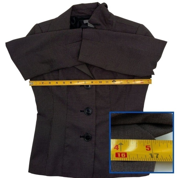 Ann Taylor Womens Collared 3-Button 2-Side Pockets Charcoal Suit Blazer, Sz 2 - Picture 6 of 8